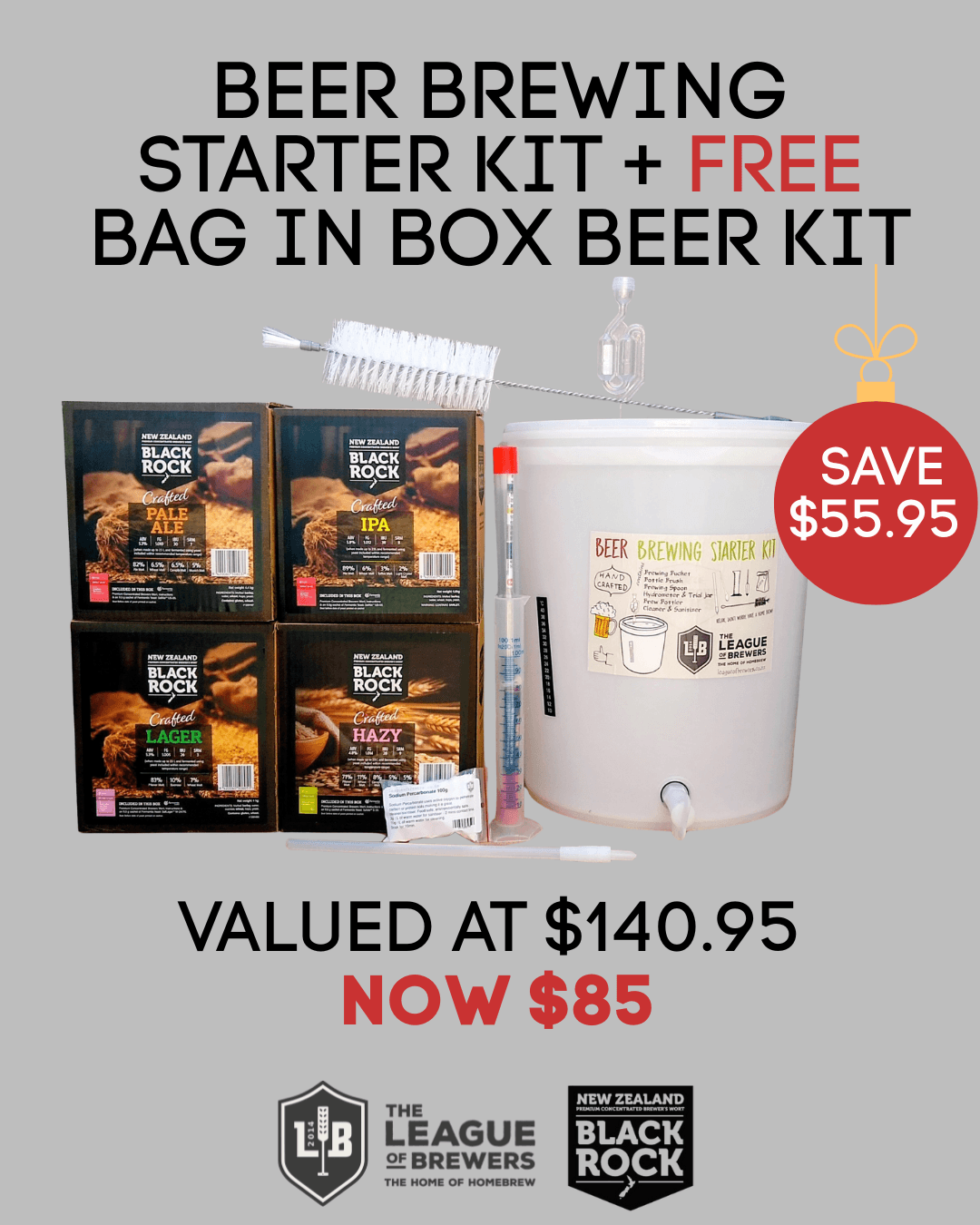 PROMO: Beer Brewing Starter Kit + FREE Black Rock Bag in Box Crafted Beer Kit