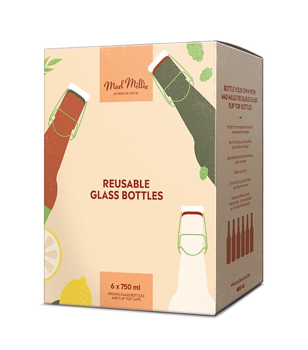 Mad Millie Reusable Brown Glass Flip Top Bottles 750ml x 6